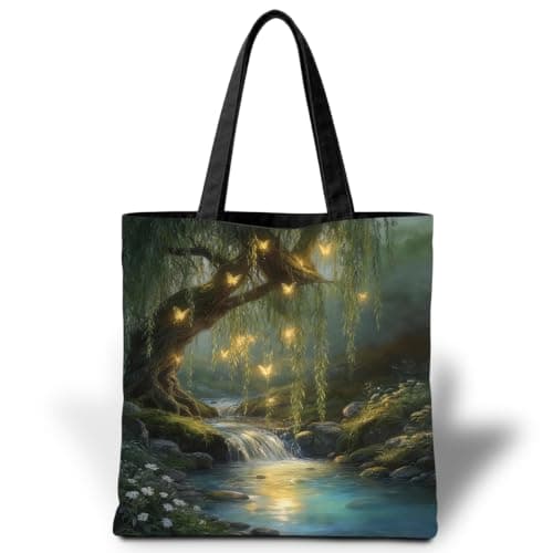 YTTRVHIH Vintage Forest Canvas Tote Bag for Women, Reusable Grocery Shoulder Shopping Bags, Perfect for Shopping Travel and Everyday Use, Ideal Gift to Women Friends Colleagues