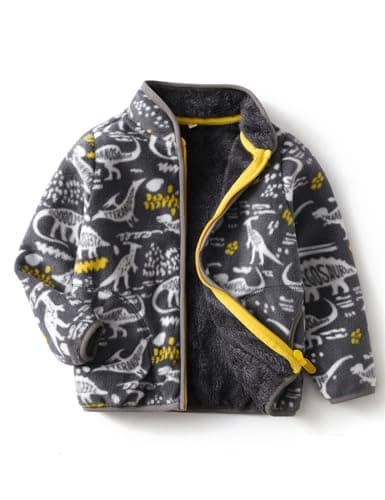 YUHANWOO Kids Printed Fleece Jacket Sherpa Lined Lightweight Zip 1-2T 90