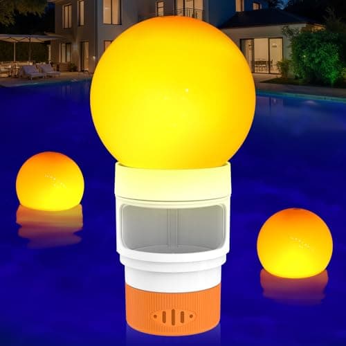 Solar Pool Chlorine Floater, Chlorines Floater with Light, Glow in Dark Chlorines Tablet Floater, Flame-Orange, 11 Inch