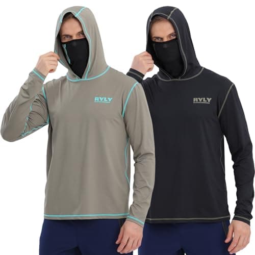 2 Packs Fishing Shirts for Men Long Sleeve,Mens Sun Protection Hoodie Shirts with Mask Hoodies Hiking Shirts(S) Black/Army Green