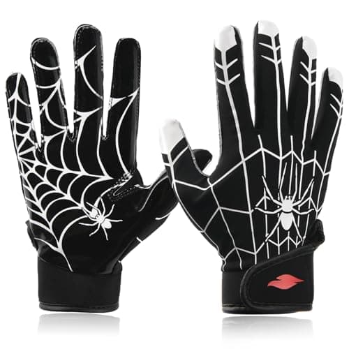 RSPGO Kids Football Gloves Youth Enhanced Grip Silicone Wide Receiver Gloves,Spider Upgrades XS/S