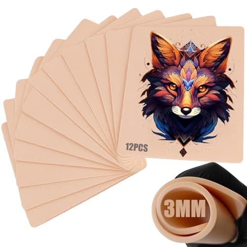SOTICA 12Pcs 3mm Tattoo Practice Skins Double Sided Silicone Fake Skin