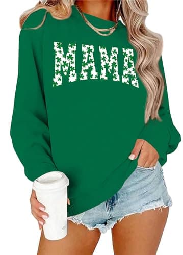 PICKID Mama Sweatshirt Women Mama St Patricks Day Sweatshirt Lucky Mom Gift Shirt Cute Shamrock Long Sleeve Pullover Top