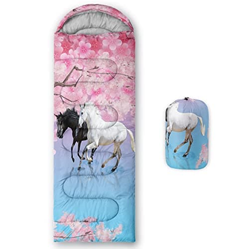 QOOMO Pink Cherry Blossom Horse Camping Sleeping Bag, 31x90inch