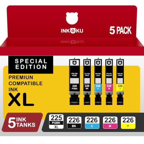 INKOKU 225 226 Ink Cartridges Combo Pack, PGI-225 CLI-226 5 Color Value Pack Compatible with Canon PIXMA MG5220 MG5320 MG6120 MX882 Printers (PGBK, Black, Cyan, Magenta, Yellow, 5 Pack)