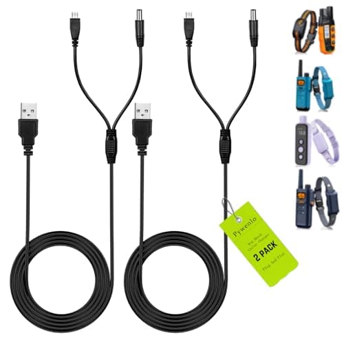 Pywenlo 2-in-1 USB Dog Shock Collar Charger for Bousnic RS2A/RS2B, Dual Port Fast Charging Cable (3.3ft) - Compatible with Bark Collars & Remote, CE Certified (3.3 ft Cable)