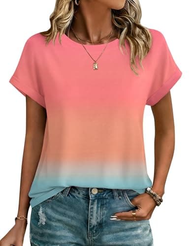 Zeagoo Spring Tops for Women Short Sleeve Crew Neck Blouses Dressy Casual Oversized T Shirts Cute Summer Clothes 2XL