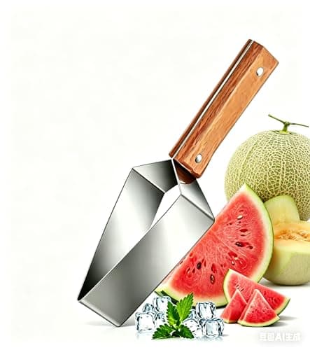 Triangle Watermelon Slicer and Cutter, Stainless Steel with Wooden Handle, Multi-Function Fruit Slicer Tool for Watermelon Cantaloupe Honeydew Apple - Melon Cutter for Kitchen (1PC)