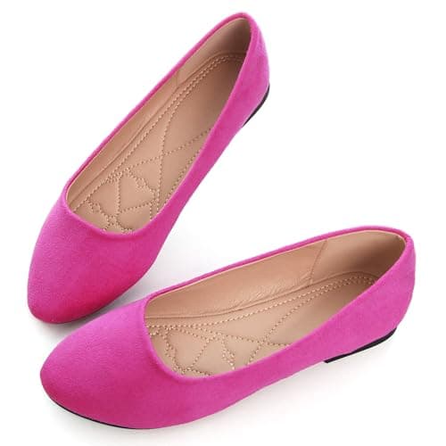 Dear Time Women's Classic Comfort Flat Ballets Candy Flats Simple Soft Faux Suede Slip-on Casual Loafer Shoes for Work Rose Red Size 8.5