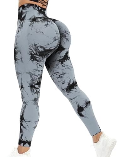 DIBAOLONG Scrunch Butt Lifting Tummy Control Leggings for Women High Waisted Workout Yoga Pants Tie Dye Gray S