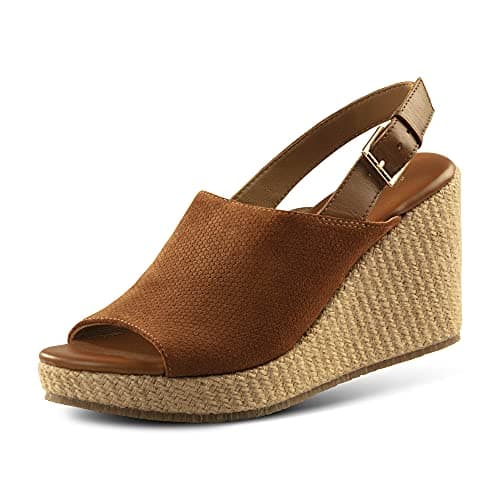 JATAREA Strappy Espadrilles Ladies Wedge Sandal| Women's Wedge Sandals Perfect for Summer - FULKI COGNAC 9.5