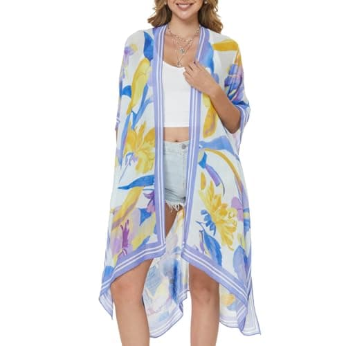 STARWHISPER Women's Swimsuit Cover Up for Beach Kimonos with Bohemian Cruise Outfits for Women 2025 Summer Casual Resort Wear(Purple)