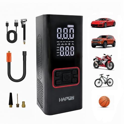 HAPOW Tire Inflator Portable Air Compressor, 6000mAh 160PSI Quick Air Pump with LED Lights, Pressure Gauge and Car Accessories, Cordless Car Tires Air Pump for Car, Bike, Motorcycle and Ball