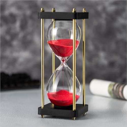 ELAINESTORE Hourglass Timer 60 Minute, Golden Wooden Sand Timer, Red