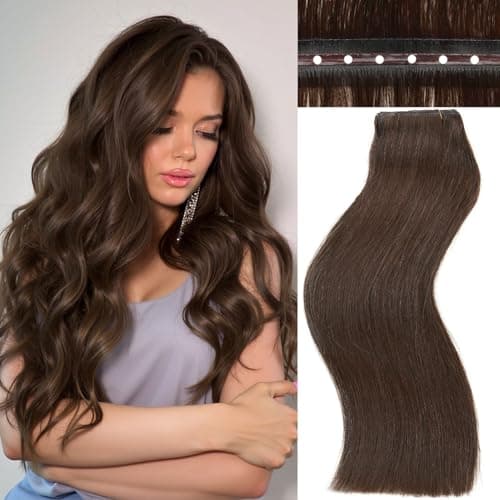 FANCEE Twin Tab Butterfly Genius OVO Weft Human Hair Extensions Latest Double Invisible Real 100% Remy Human Hair Weft with Micro Bead Simulated Scalp Hair Extensions 100g 7ps 18 Inch Brown
