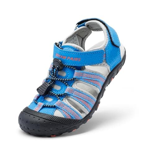 DREAM PAIRS Boys Girls Summer Outdoor Athletic Sport Sandals Hiking Beach Casual Closed Toe Adjustable Multicolor for Toddler/Little/Big Kids,Size 6 Toddler,Blue/Grey/Red,171111-K