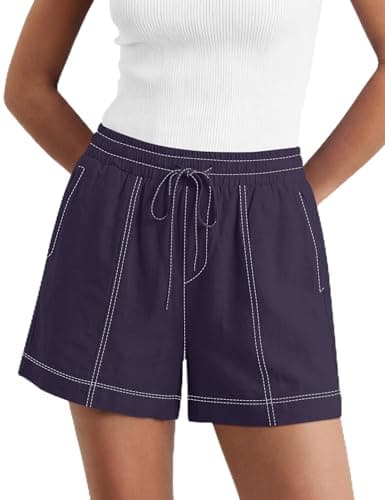 Womens Casual Shorts 2026 Summer Drawstring High Waist Linen Shorts for Women Trendy Purple S