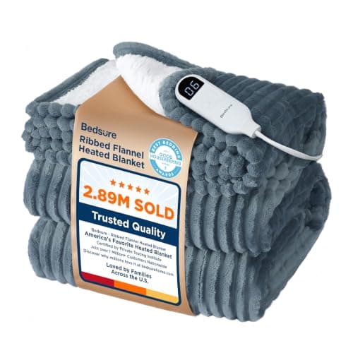 Bedsure GentleSoft Heated Blanket Throw - Soft Ribbed Flannel Electric Blanket, Gifts for Grandma (50x60 inches, Grey)
