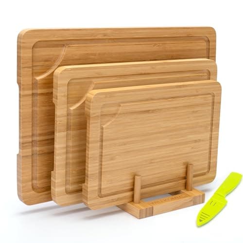 Bamboo Cutting Board Set of 3, Cutting Boards for Kitchen with Holder