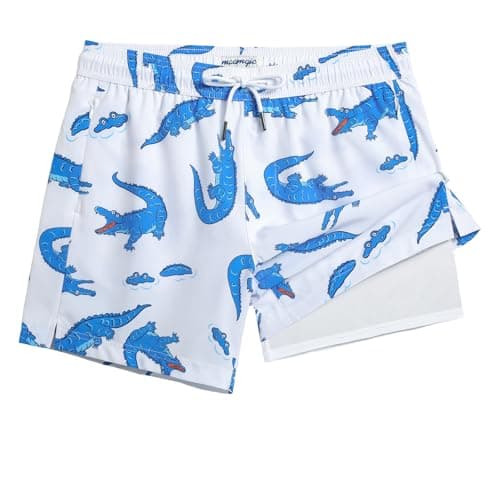maamgic Mens 5.5 Inch Swim Trunks with Compression Liner Board Shorts Quick Dry Beach Swimwear with Zipper Pockets Blue Crocodile XX-Large