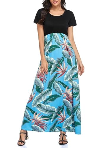 Lacavocor Womens Short Sleeve Maxi Dresses Empire Waist Long Dress, Large, B19