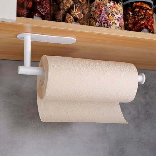 YUNTUOO Paper Towel Holders for Kitchen Adhesive Paper Towel Holder Under Cabinet Wall Mount for Kitchen Towel 13 inch (White)