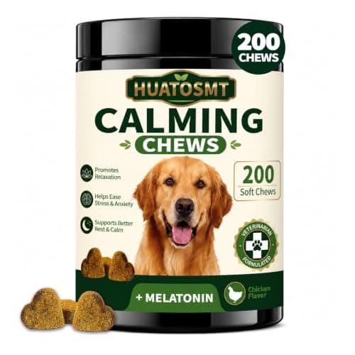 HUATOSMT Dog Calming Chewable Tablets 200 Tablets Melatonin - Relieve Dog Thunderstorm, Fireworks, Stress, Anxiety, Improve Barking and Irritability, Relieve Stress (Chicken Flavor)