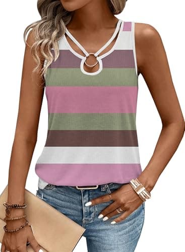LOLONG Womens Tank Top Summer Trendy Sexy Cut Out Sleeveless Striped Shirts