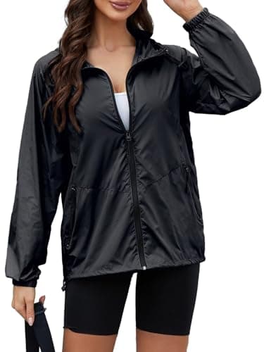 CRIPOM Plus Size Rain Jacket Women Waterproof Lightweight Tavel Rain Jacket With Hood For Women Packable Wind Breaker Jackets Womens Outdoor Raincoat With Pockets Black XXL