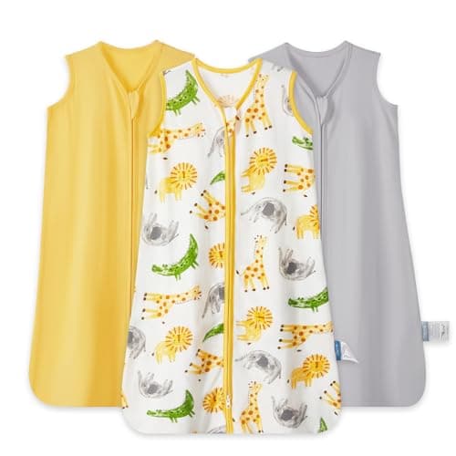 Baby Sleep Sack 12-18 Months 0.5 Tog Cotton Wearable Blanket for Baby, 3 Pack Infant Sleeping Sack with 2-Way Zipper, Animal