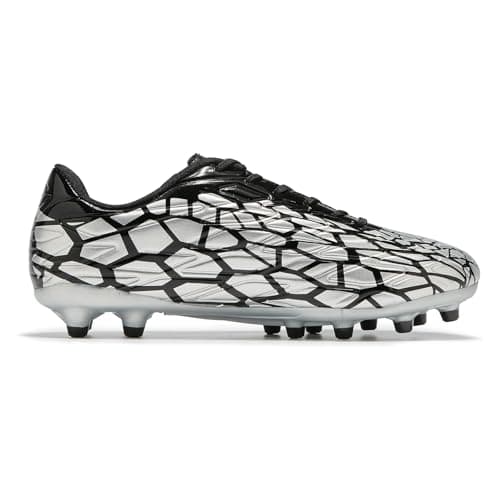 LEOCI Men's Soccer Cleats Women's Football Shoes Unisex Outdoor Rugby Boots Silver/Black