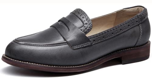 U-lite Women's Classic Sheepskin Penny Loafers Comfortable Slip On Dress Flats Shoes Grey 5.5