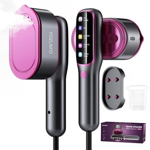YOZLNFO Travel Steamer for Clothes 1200W: 5-Mode Handheld Iron & Steam 15s Heat-Up, 90° Rotatable, 7-Hole Ceramic Soleplate, No-Drip Steam, 110ml Tank, 110V Deep Purple&Grey