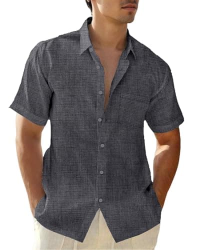 XINGCOOL Men's Linen Shirts Short Sleeve Casual Shirts Button Down Shirt for Men Beach Summer Wedding Shirt for Men