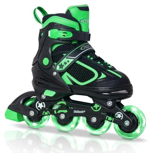 Nattork Blade Roller for Boys Adjustable Inline Skates with Light Up Wheel for Kids Youth Childrens Outdoor & Indoor Ages 6-12 6 7 8 9 Beginners Green