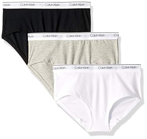 Calvin Klein Kids Girls' Modern Cotton Hipster Underwear 3-Pack, Heather Grey/Classic White/Black, Medium
