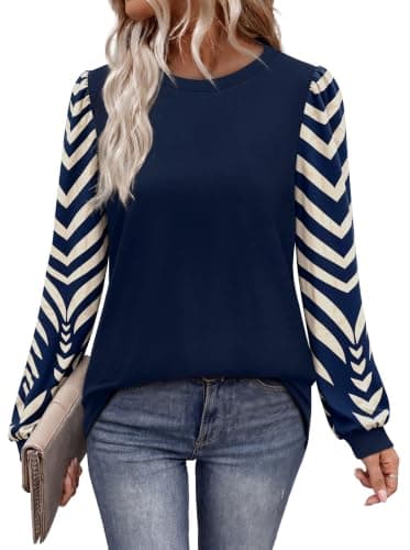 Long Sleeve Shirts for Women Fall Fashion Tops Winter Trendy Graphic Blue L