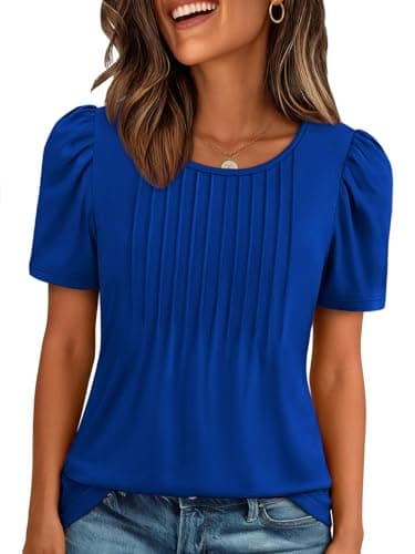 ATHMILE Womens Plus Size Spring Clothes Pleated Dressy Casual Blouses Beach Vacation Tops Trendy 2026 Royal Blue