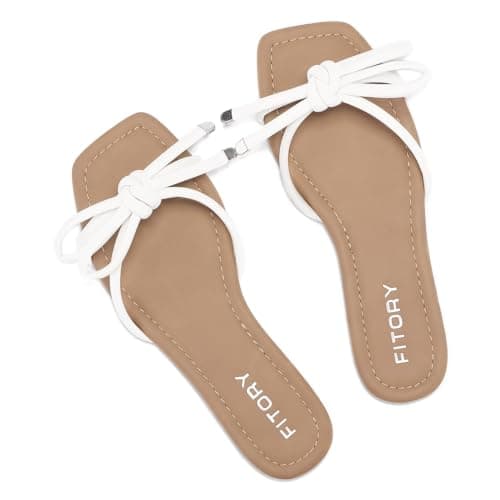 FITORY Women's Flat Sandals Square Open Toe Thong with Cute Knot for Summer