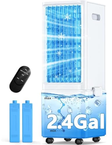 COOLECH Windowless Air Conditioner w/4 Mode&3 Speed, Waterless Alert, 2.4-Gal Tank for 24H Cooling, 12H Timer,20FT Remote, 70° Auto Swing Evaporative Air Cooler, Portable Air Conditioners for Bedrooms