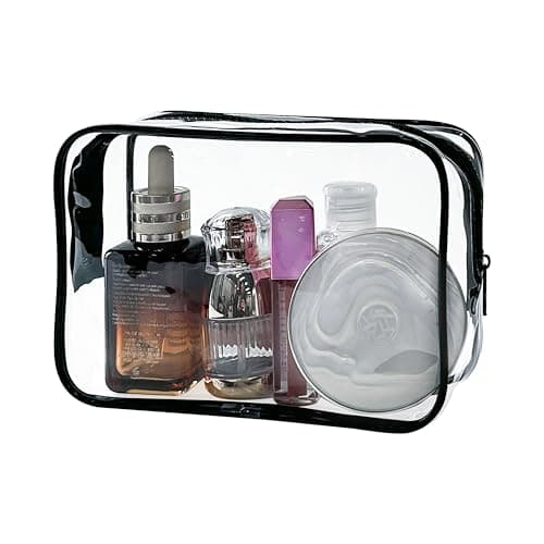 TotePrint Neon TSA Approved Clear Toiletry Pouch, 7"x2.3"x4.7" Size, PVC Travel Makeup Bags for Toiletries, Transparent Cosmetic Bag for Women and Men Small (Transparent (black bone))