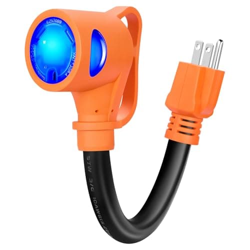 Filluck RV Adapter Cord 30 Amp to 110 Volt 13.8 Inch，NEMA 5-15P to NEMA TT-30R with LED Power Indicator, Pure Copper Heavy Duty 10 Gauge Wire Weatherproof for RVs Camper Caravan Van Trailer