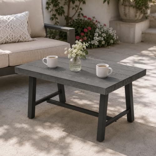 Grand patio Outdoor Coffee Table, 32 Inch Side Table Modern Rectangle with Faux Wood Tabletop Fits with Conversation Set