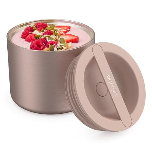 Bentgo Stainless Insulated Food Container - 2.4 Cups (19 oz), Triple-Layer Insulation, Vacuum Seal, Leak-Proof, Built-In Handle, Wide Opening, Premium Stainless Steel, for Cool/Warm Foods (Rose Gold)
