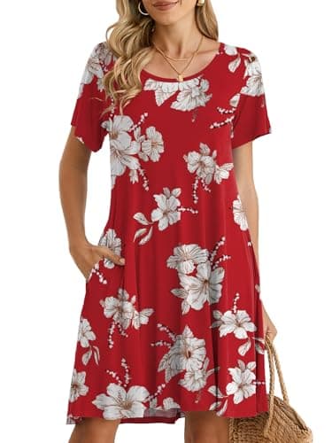 BELAROI Womens Summer Dresses Tshirt Dress Casual Short Sleeve Scoop Neck Swing Tunic Beach Cover Ups Sundress (Large, Floral Flower121)
