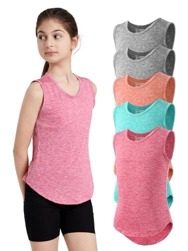 Mexholin 5 Pack Girls Tank Tops Quick Dry Sleeveless Girls Athletic Tank Tops for Yoga Running Dance Workout Bl/Bl/Or/Green/Hot Pink S