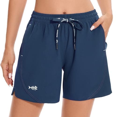 BASSDASH Women’s 5” Fishing Shorts UPF 50+ Water Resistant Quick Dry Athletic Hiking Shorts with Pockets FP05W Deep Navy Blue