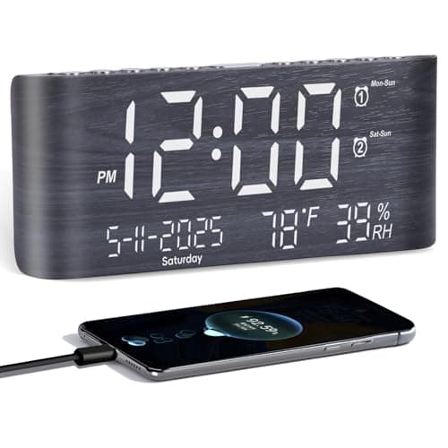 PPLEE 8.7-Inch Large Display Digital Alarm Clock, Dual Alarms & 2 USB