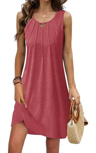 kipfall Pleated Front Summer Dresses for Women 2026 Casual Beach Floral Print Sundress Boho Tank Dress