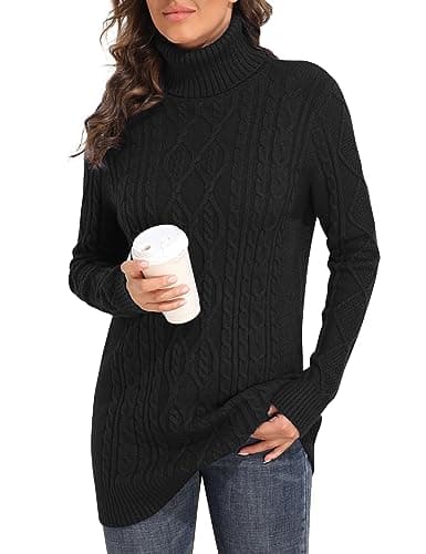 PrettyGuide Women's Long Sweater Turtleneck Pullover Tunic Sweater Tops XS Black